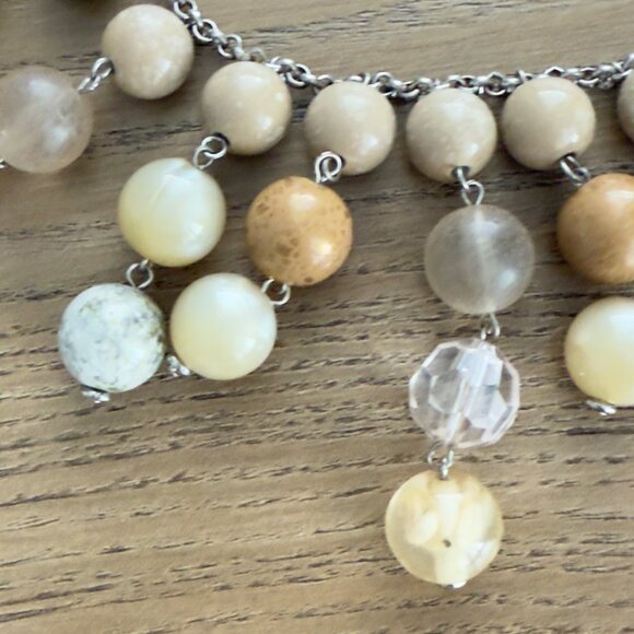 Multi-Strand Beaded Cluster Necklace Earthy Tones Champagne Cream Adjustable NY - Picture 12 of 13